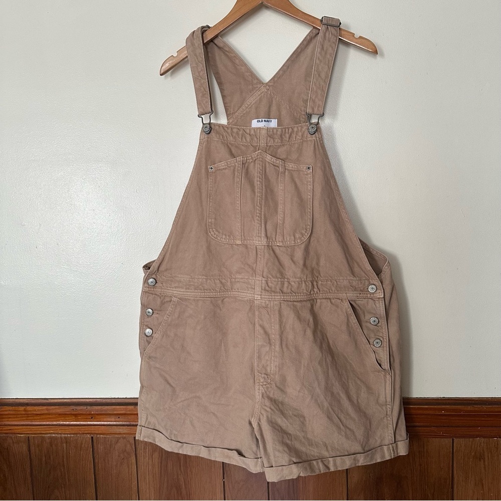 Old Navy Non-Stretch Straight Tan Jean Shortalls Overalls Size XL 90s Kidcore